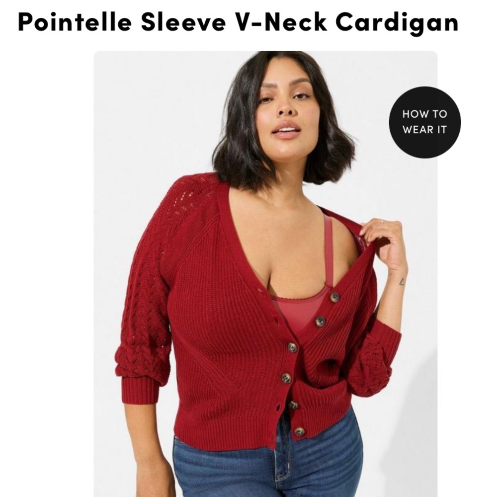 Torrid Pointelle Sleeve V-Neck Cardigan Size 2